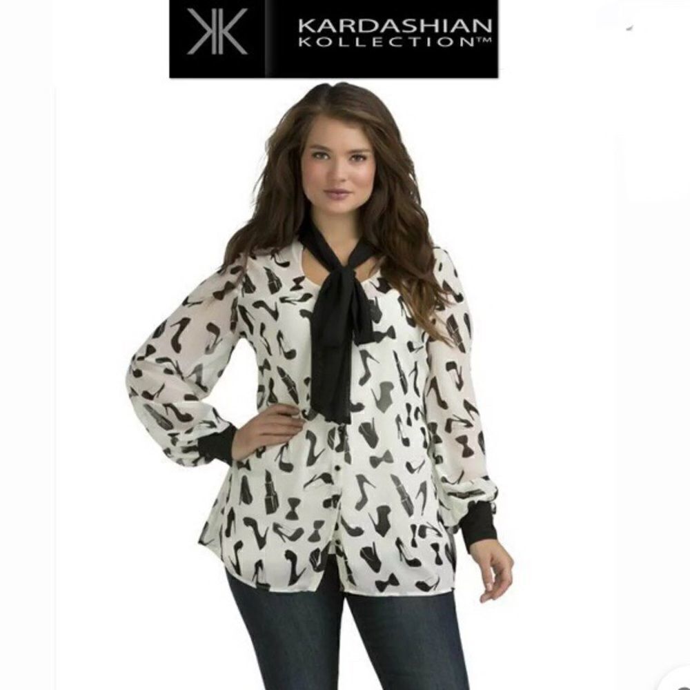 NWT Kardashian 20W Chiffon Top Blouse+Cami 2 pc set white Black shoe sprint